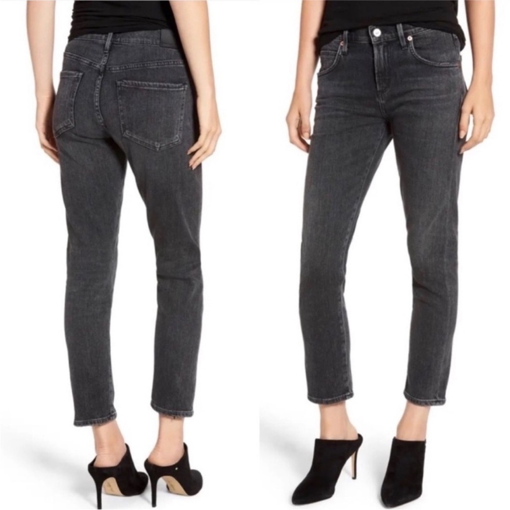 Citizens of Humanity Elsa Mid Rise Slim Crop Wren Washed Black Jeans Womens 24